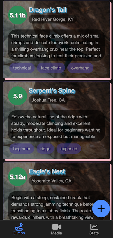 climbing log app screenshot